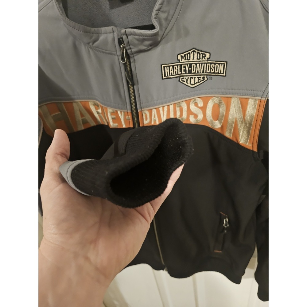 Harley Davidson Jacket Mens Black Gray Spell Out Soft Shell Embroidered L - Picture 11 of 16